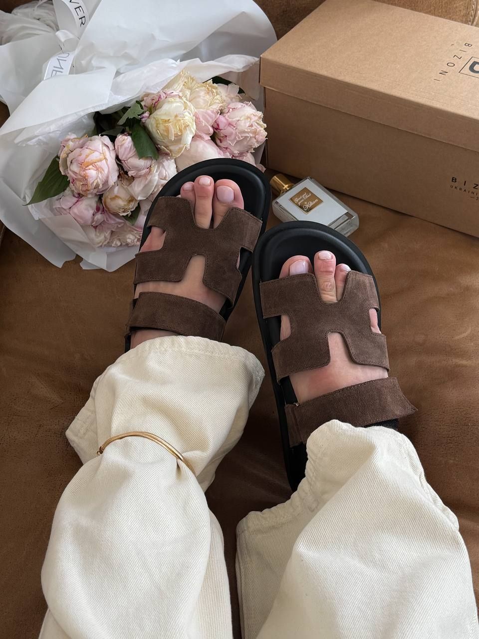 р36-41 Шльопанці у стилі Hermes Chypre Sandals Brown