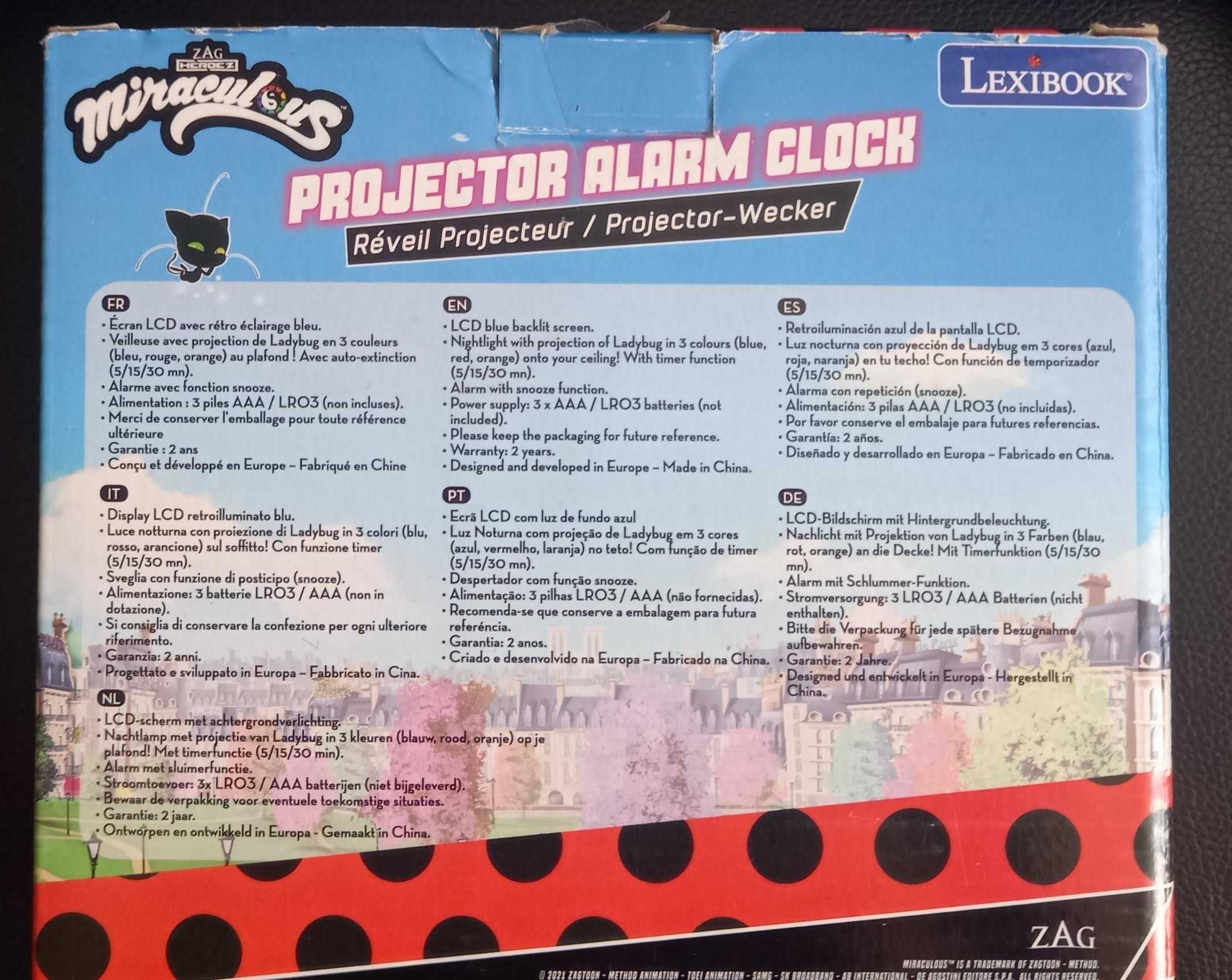 zegar budzik projektor Miraculum Biedronka i Czarny Kot Lexibook