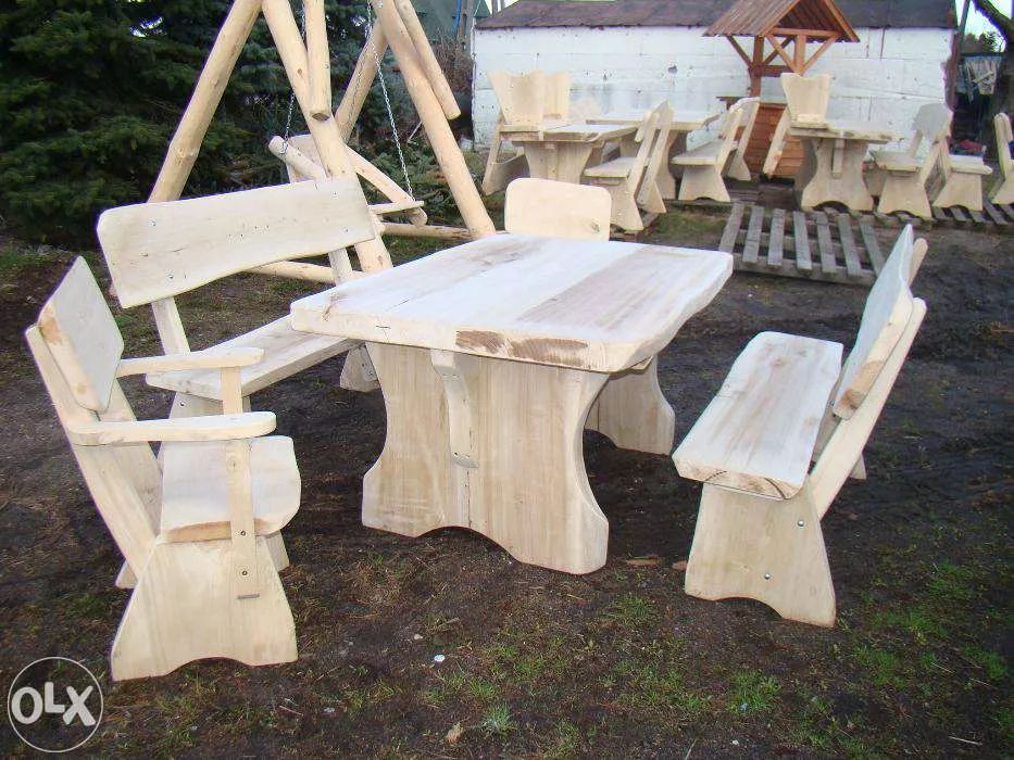 Zestaw meble ogrodowe - Drewniany stół i 2 ławki 1,4m