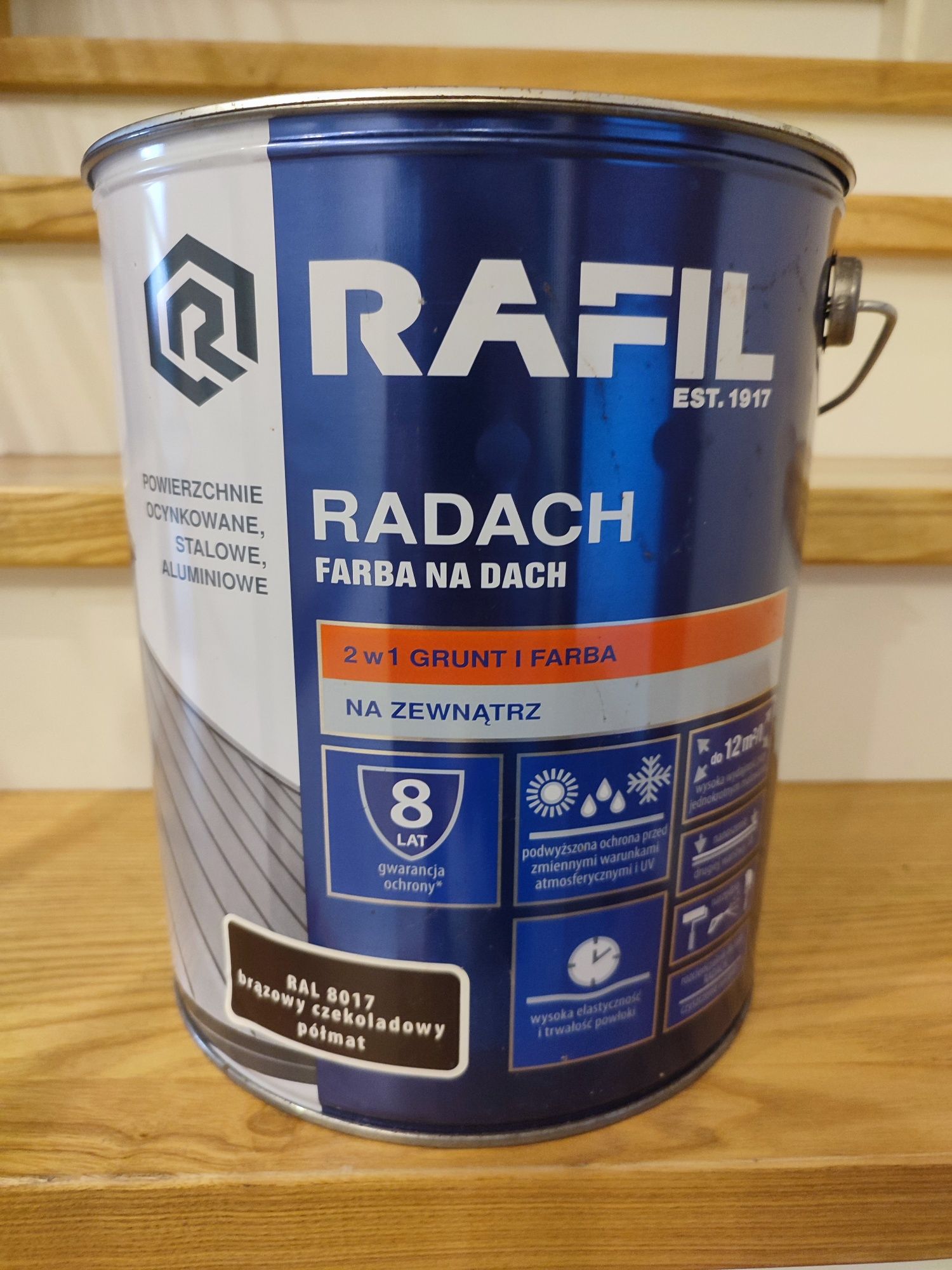 Farba na dach RAFIL Radach 10L Brązowy Czekoladowy RAL 8017 Półmat
