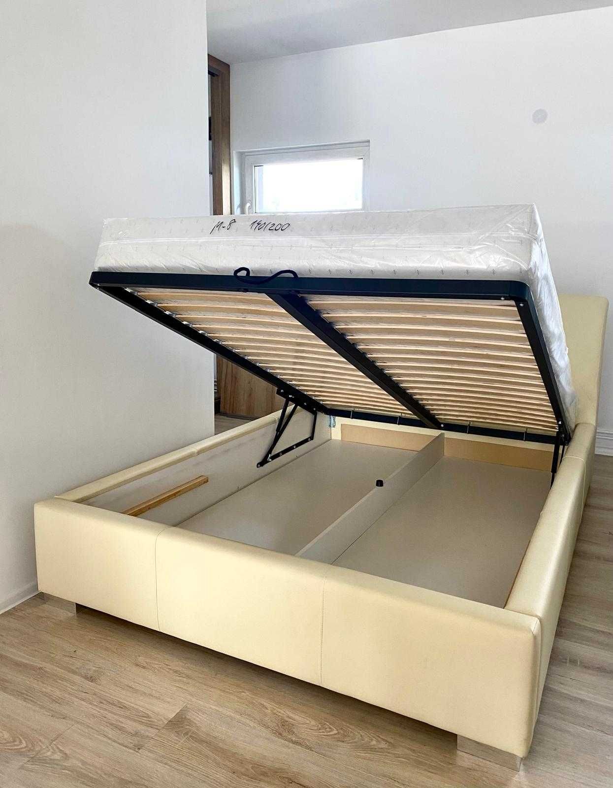 Łóżko tapicerowane pod materac 140x200 z pojemnikiem na pościel
