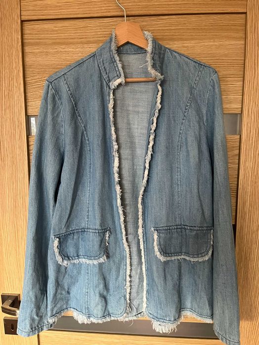 żakiet marynarka dżinsowa bez zapięcia, rozmiar L , prod.włoska