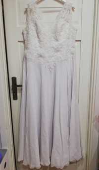 Piękna Suknia ślubna rozmiar XL śnieżnobiała muślin Wiązanie z tyłu