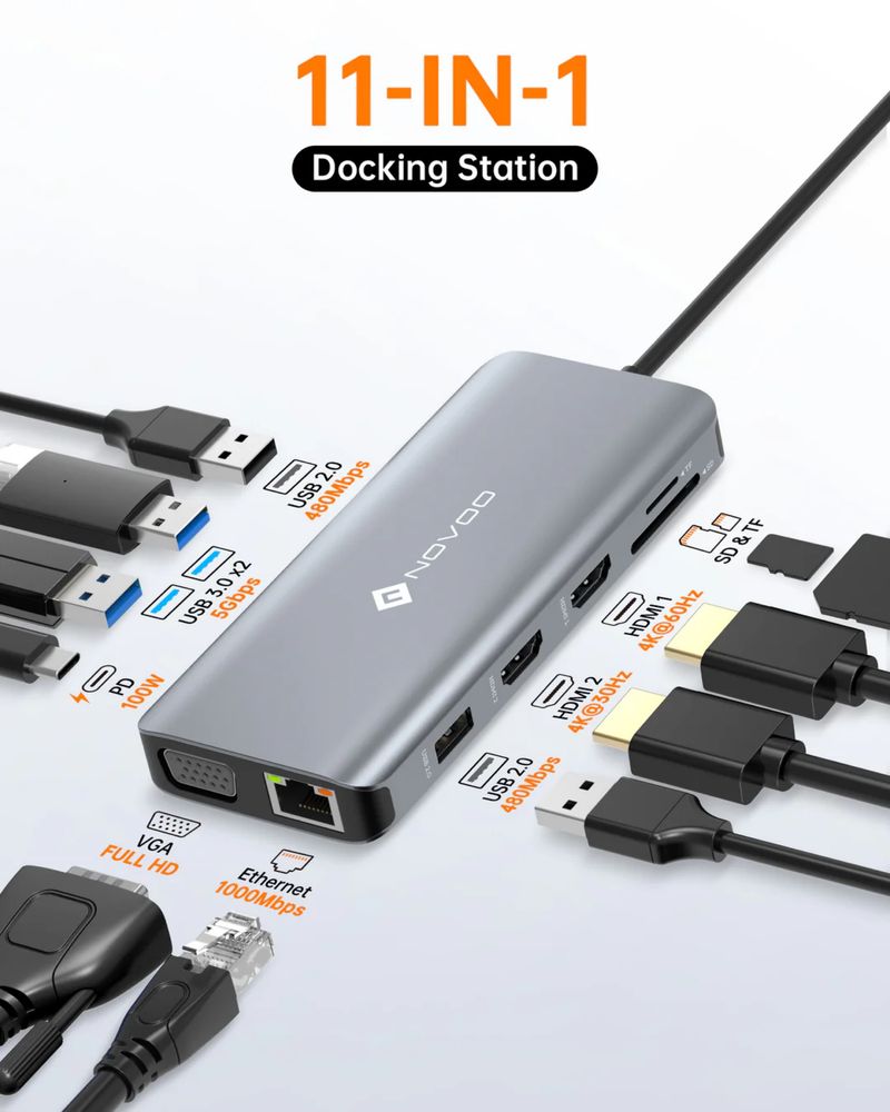 Docking station HUB 11 em 1 NOVOO RM11