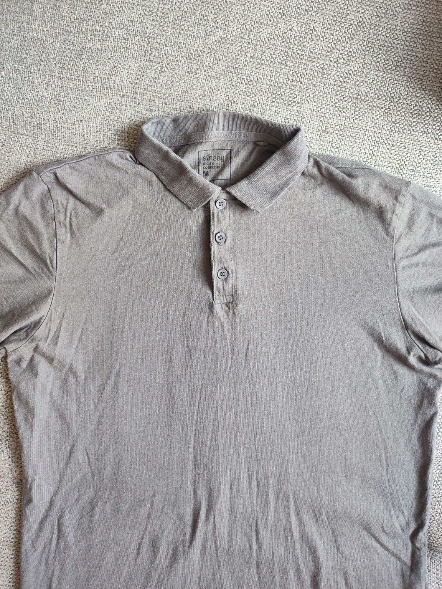 Szary t-shirt męski koszulka polówka polo Sinsay