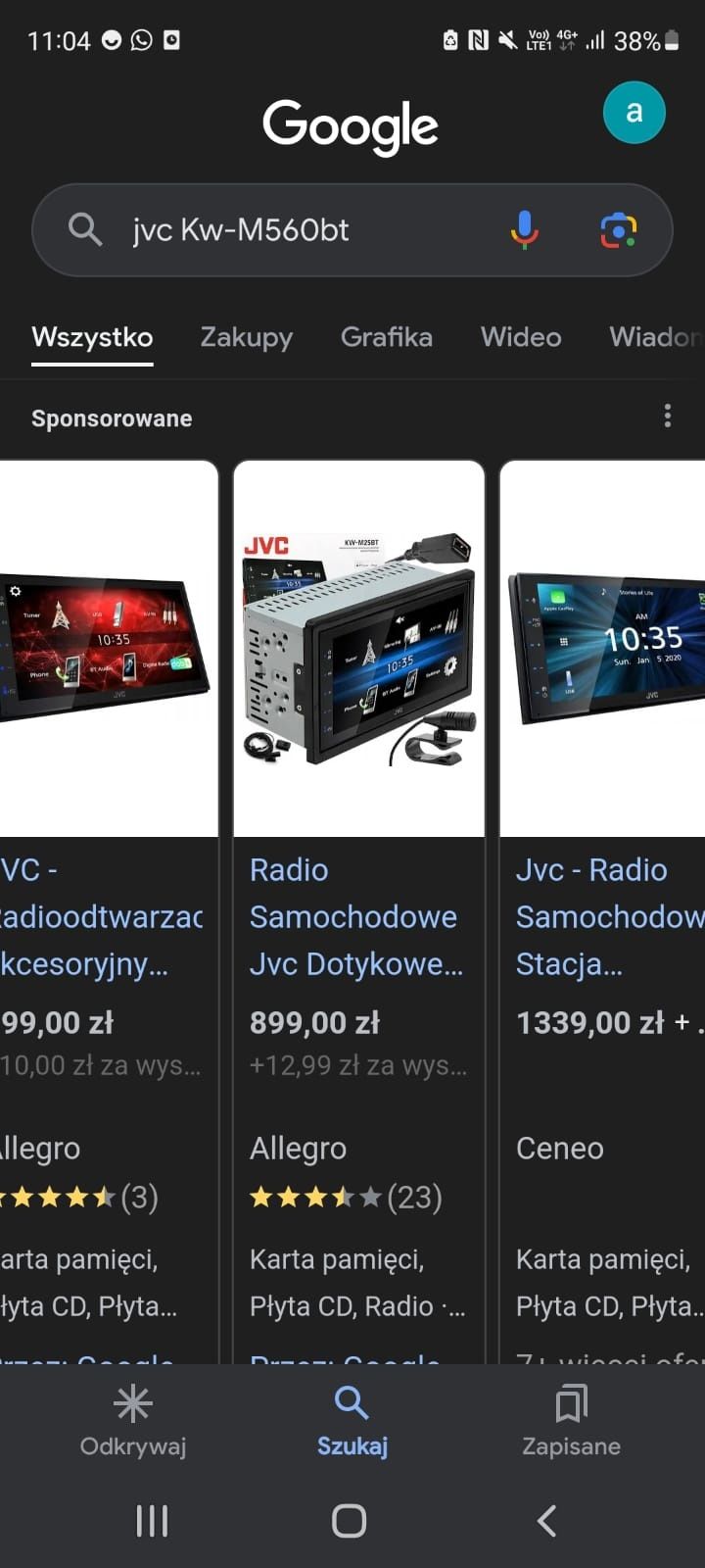 Radio JVC dotykowy