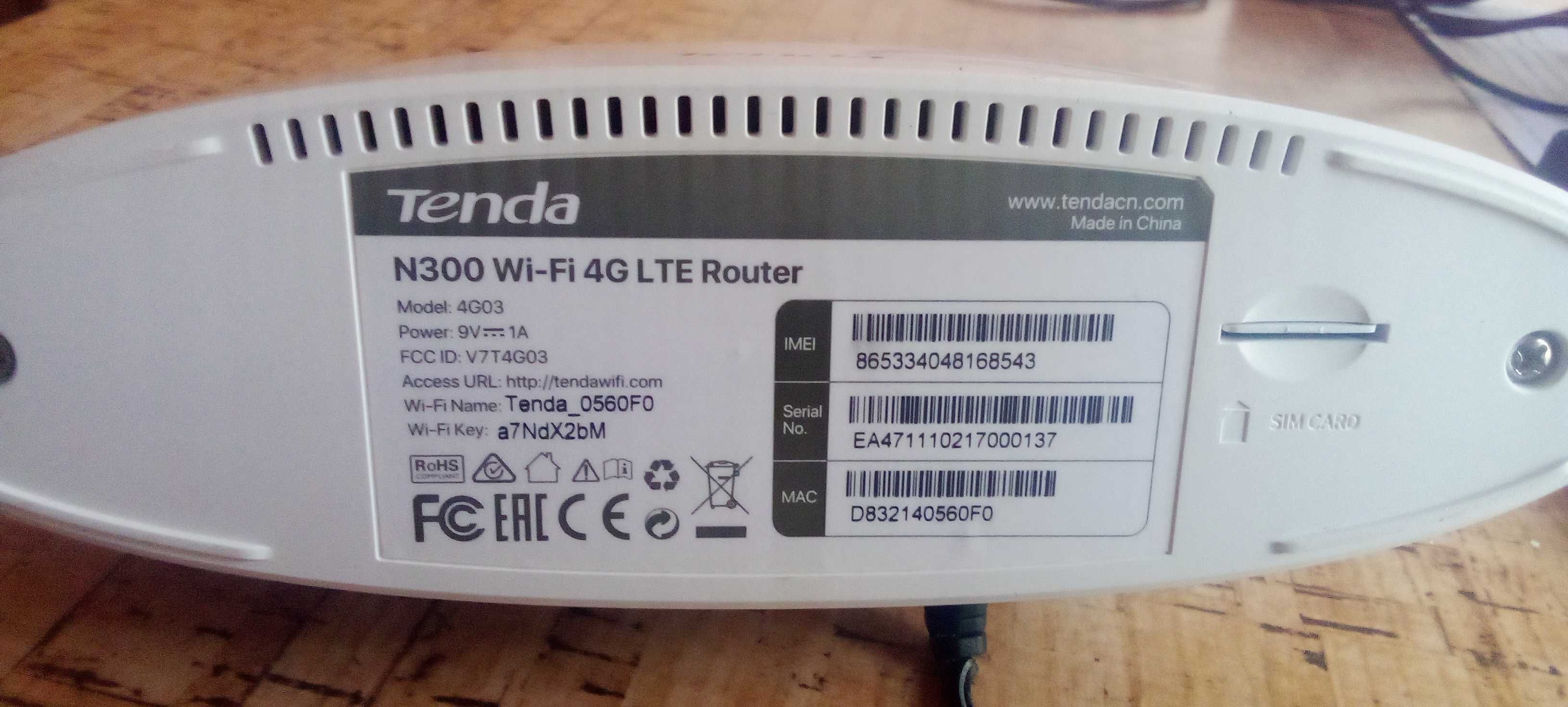 Router Tenda 4G + cartão Meo