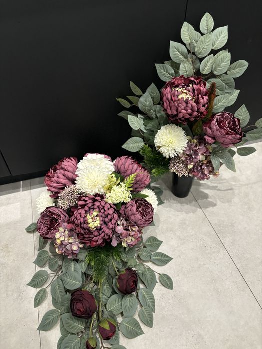 Komplet wiazanka bukiet chryzantemy bordo krem biel