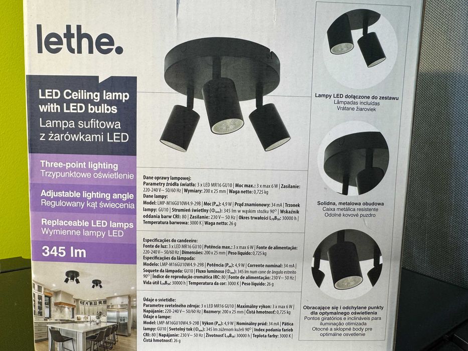 Lampa sufitowa Lethe z żarówkami LED w zestawie (3 lata gwar, paragon)