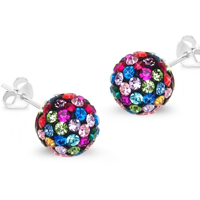 Kolczyki srebrne pr.925 kule Swarovskiego 10mm kolorowe cyrkonie