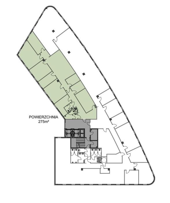 Mały moduł biurowy, władnym otoczeniu zieleni, plus parkingi.