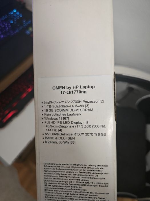HP Omen 17/ 17.3 FHD 144Hz/i7 12700H/RTX 3070ti 150W/DDR5 32Gb/2T ssd