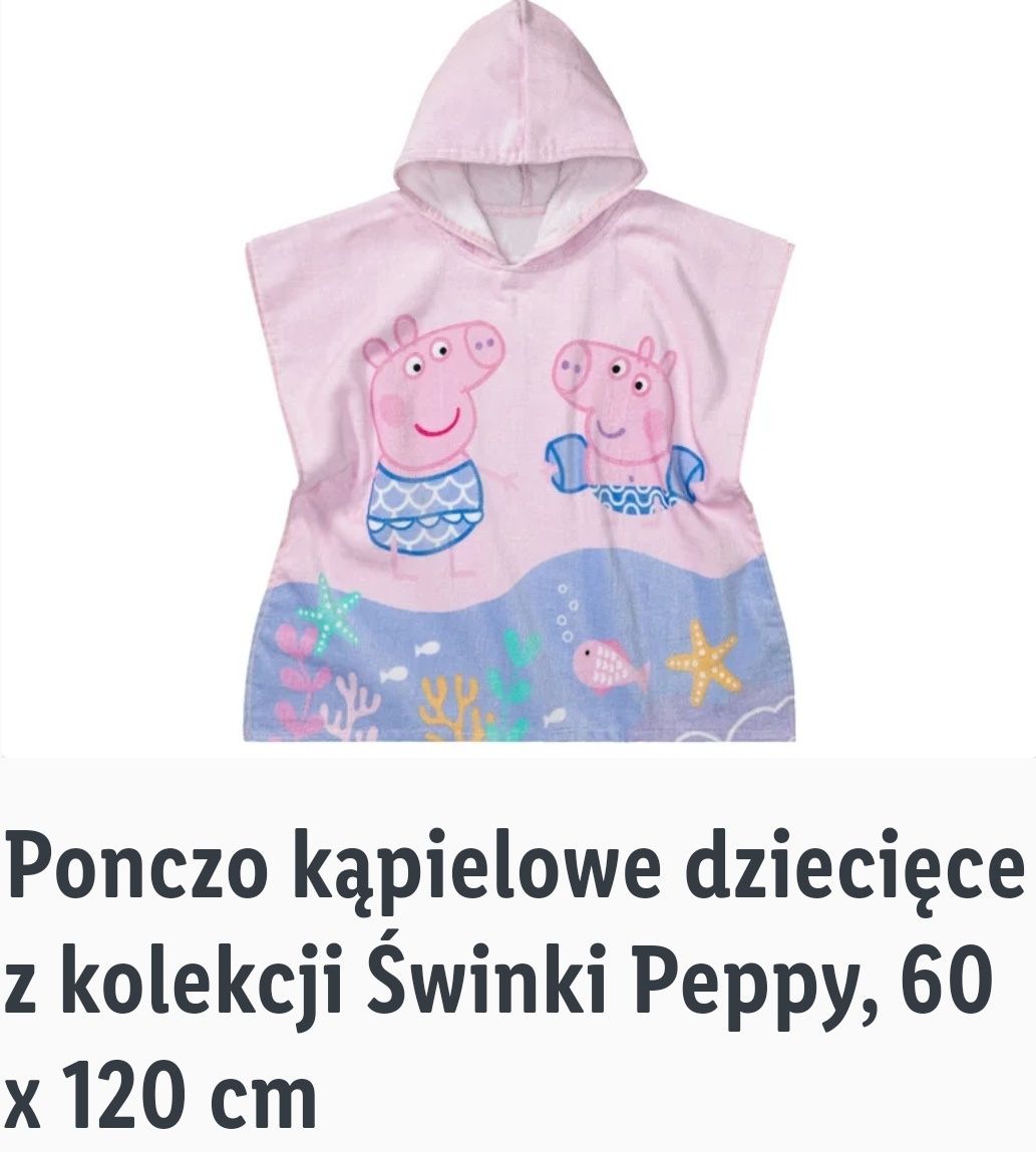 Nowe Ponczo plażowe różowe z kapturem Różowa Peppa