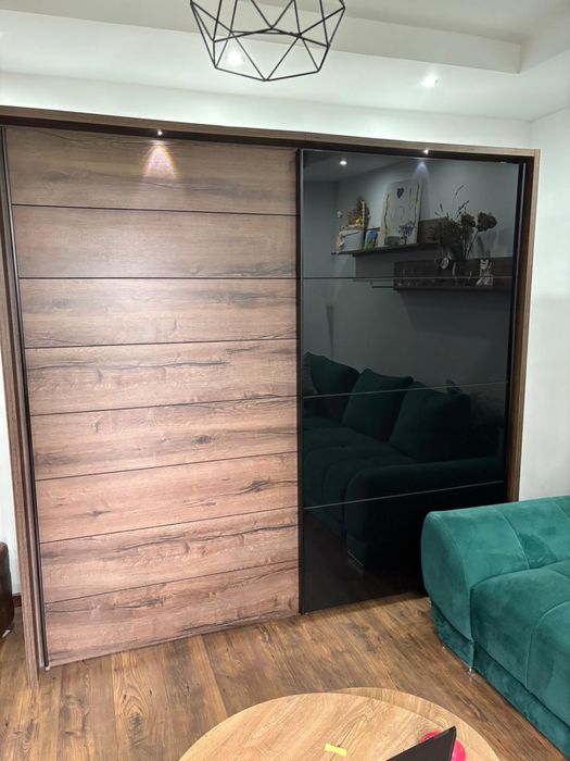 Szafa JAWA JWS928E4 Agata Meble- led, dąb+ czarne szklo