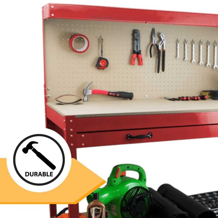 Stół warsztatowy z szufladą + haki 12x | 115x55 cm 100kg stabilny