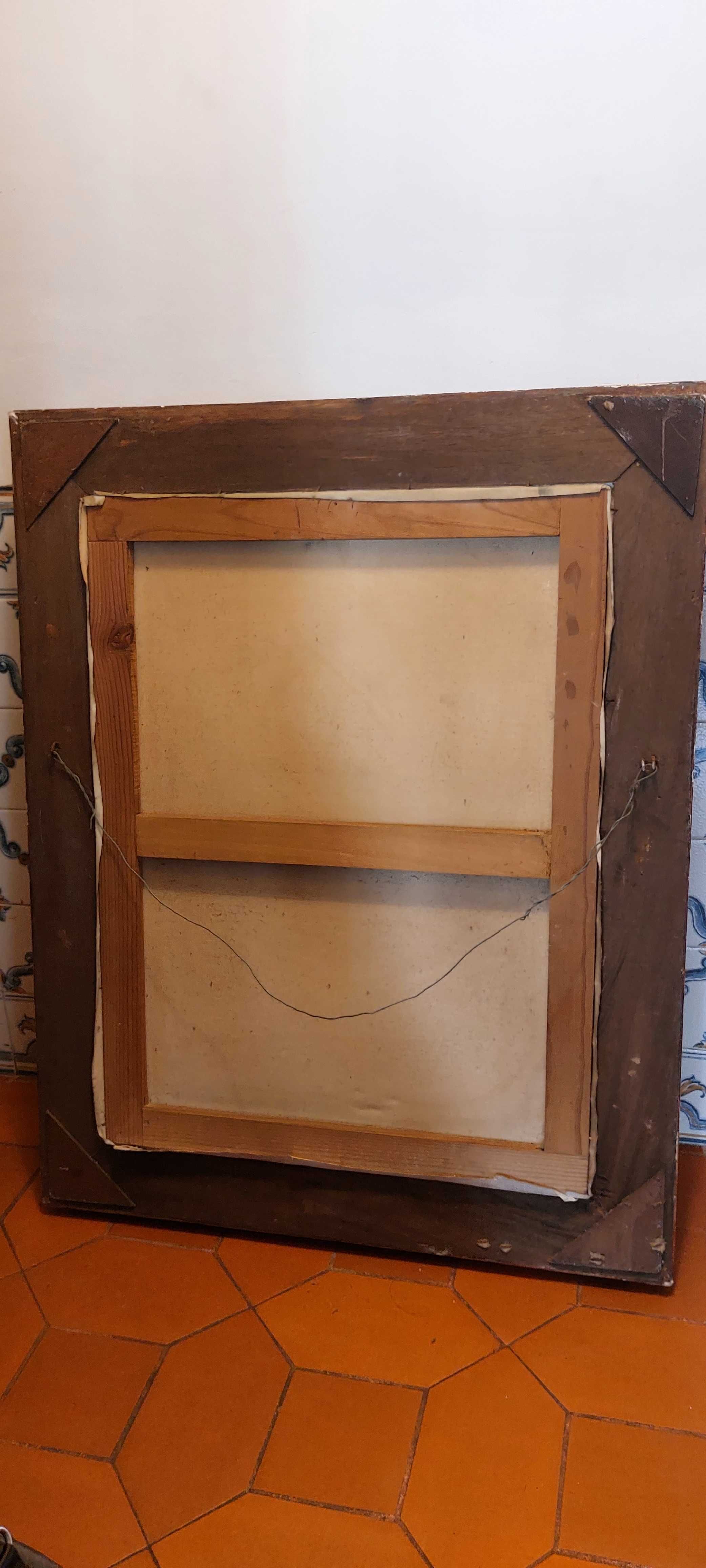 Quadro tela óleo grandes dimensões, moldura rica