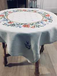 Obrus lniany ,naturalny na okrągły stół
