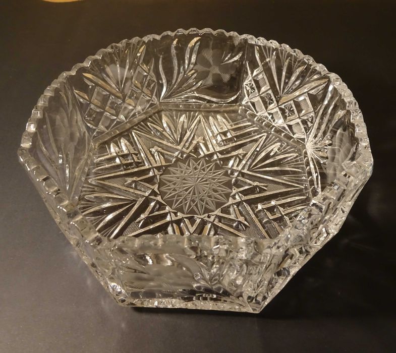 Patera kryształowa, misa, żardiniera ośmiokątna, PRL, Vintage