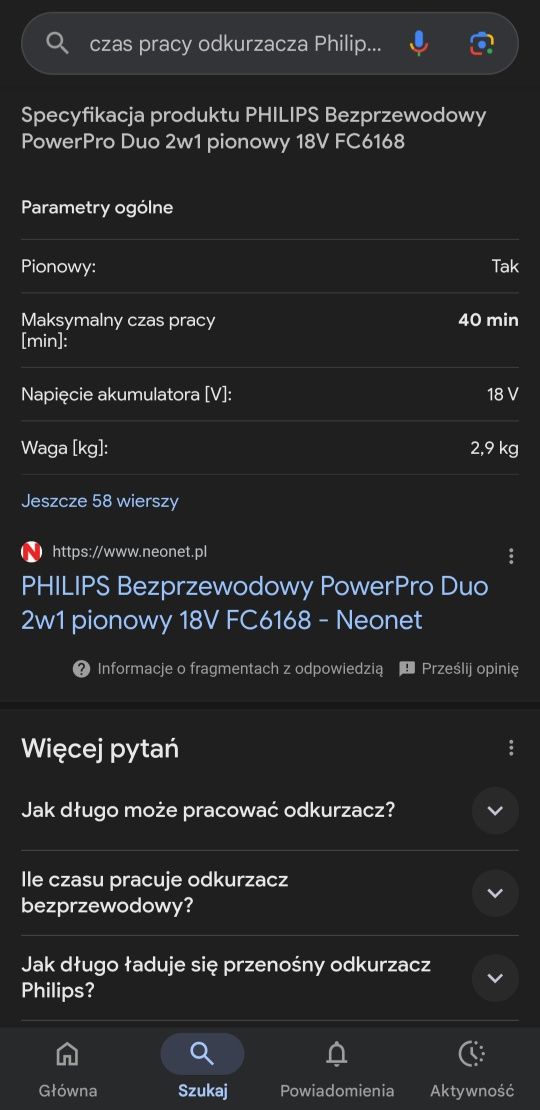 Fabr. NOWY Philips PowerPro Duo 18v akumulatorowy odkurzacz