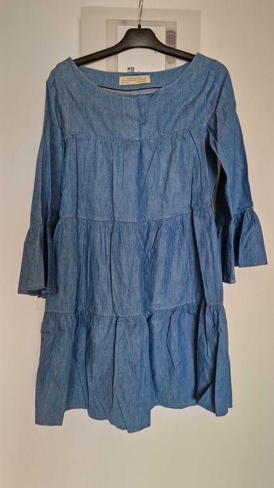 Vestido de ganga, Zara, tamanho XS com folhos