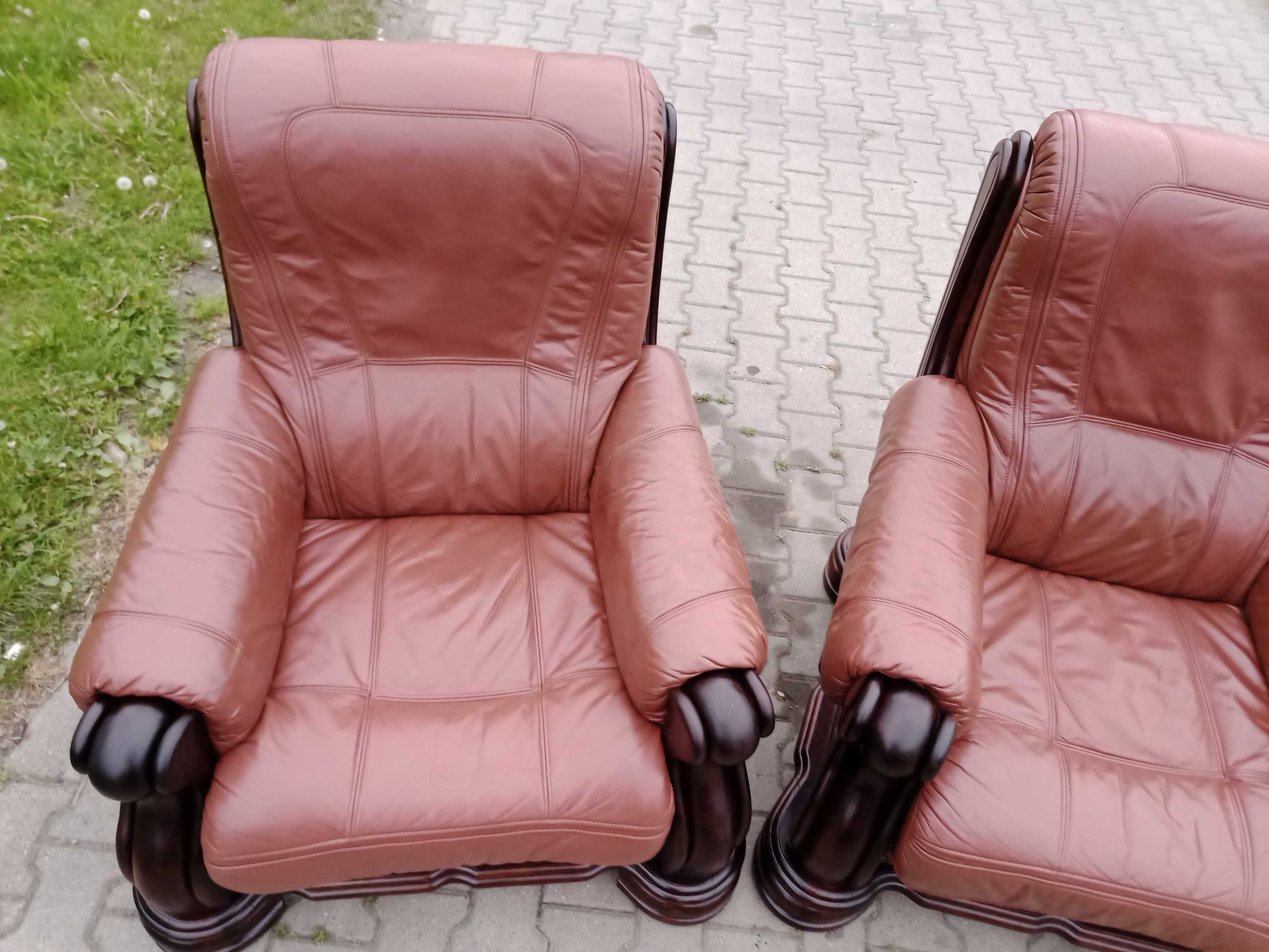 Komplet Wypoczynkowy KLER Bonzo 3+1+1 i Ława , Dąb - Skóra Brąz