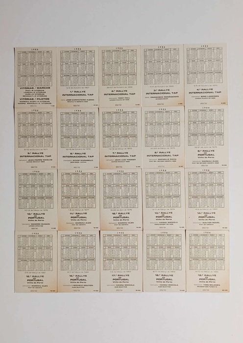 Coleção 20 calendários numerada do Rallye Portugal, edição de 1986