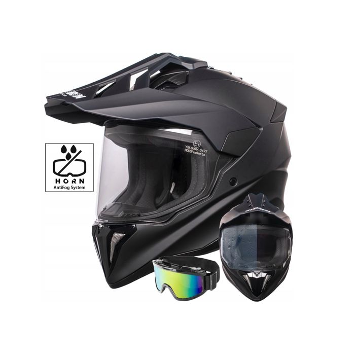 Kask motocyklowy Horn H916 Cross ANTIFOG SZYBA + gogle, roz. XS-XXL