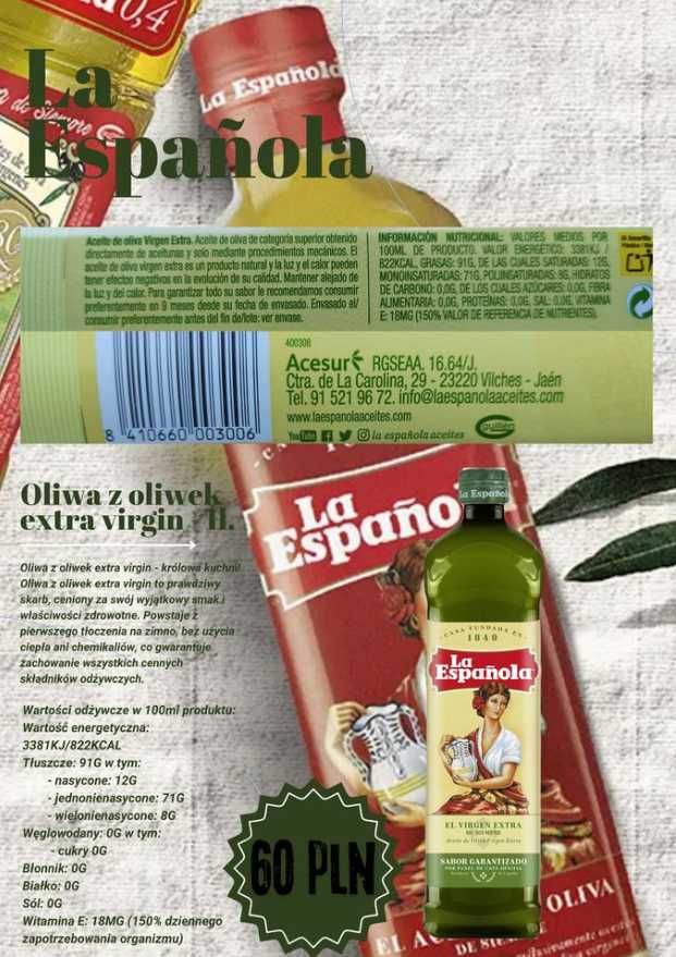 Hiszpańska oliwa z oliwek La Española extra virgin 1l.