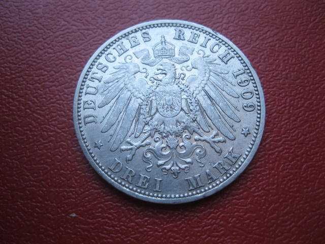 3 марки 1909 года, «А» Вильгельм II, Пруссия. Отличное состояние!