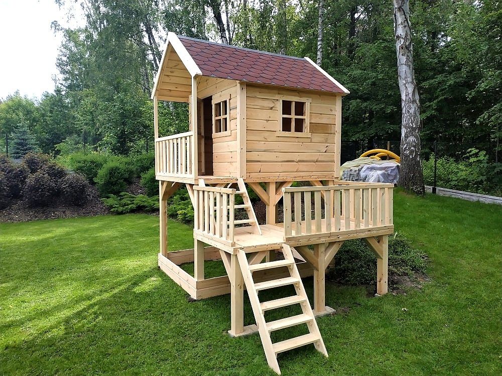 Promocja / Drewniany domek dla dzieci, ogrodowy plac zabaw // Pępowo