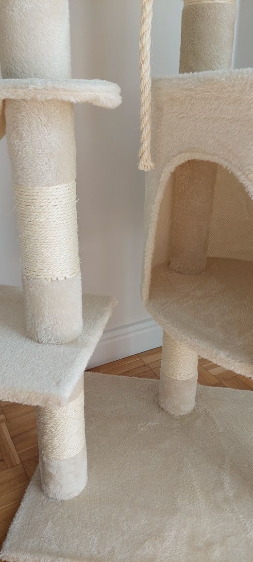Nowy puszysty drapak dla kota wysoki XL legowisko kremowe wieża