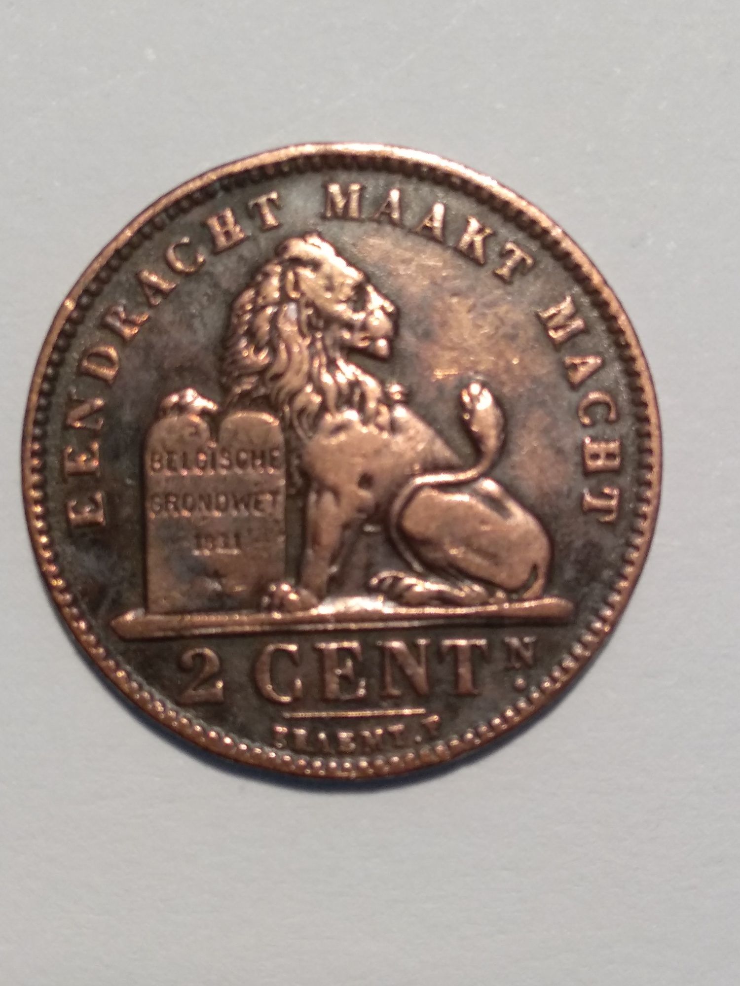 Moeda de 2 Cents 1909 Bélgica