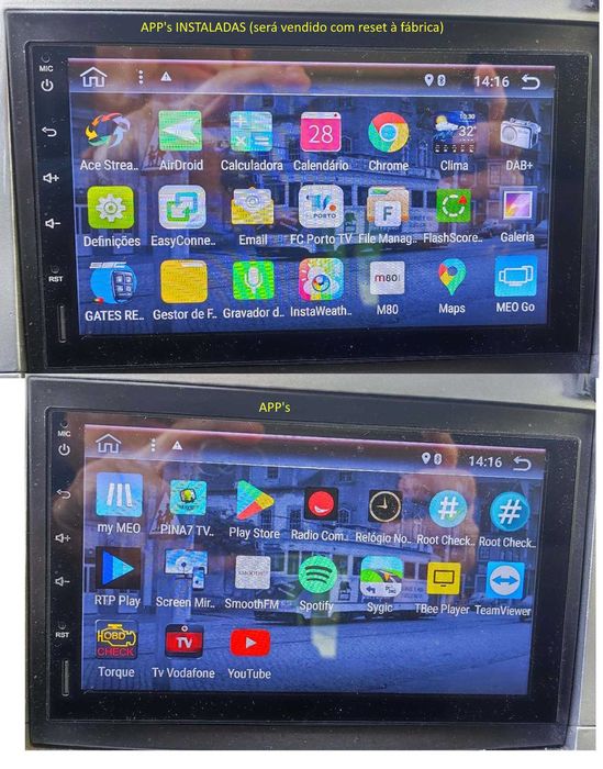 Auto rádio ANDROID+camara M.A. e antena GPS.