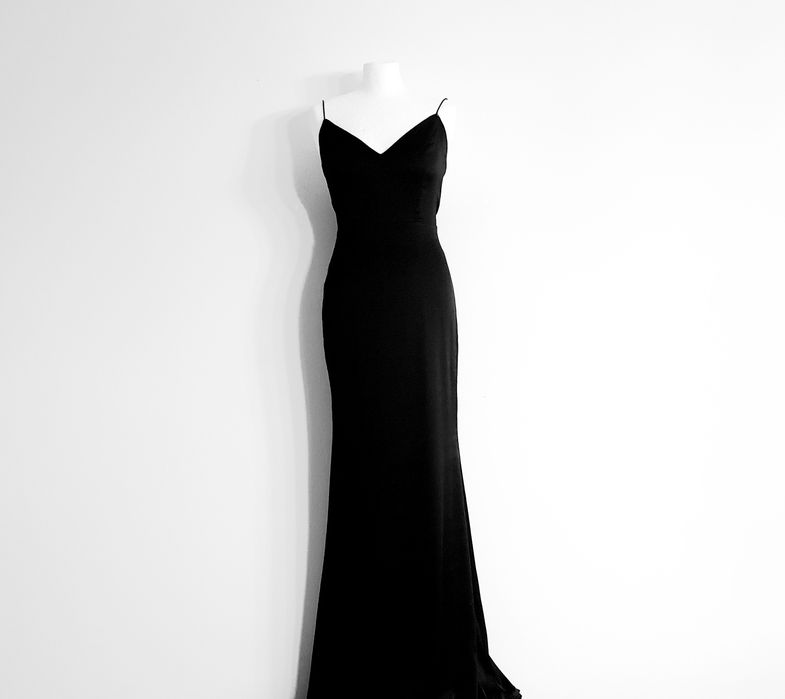 OKAZJA piękna czarna długa maxi sexi elegancka sukienka 34 XS 36 s