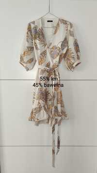 Sukienka Massimo dutti 36 S lniana bawełniana roślinny print liście