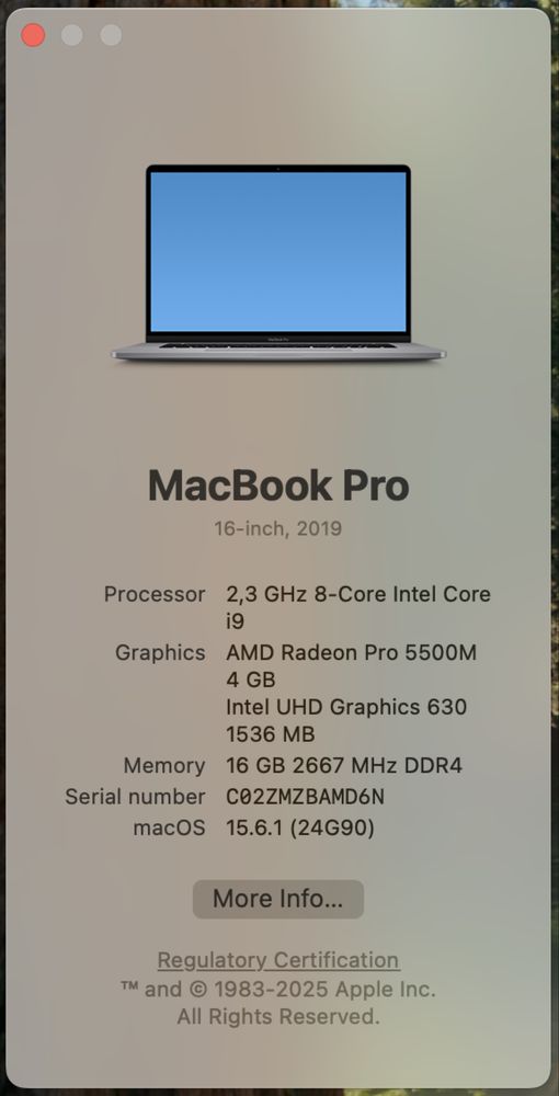 Macbook Pro 16” i9/ 16Gb Ram / 1TB SSD