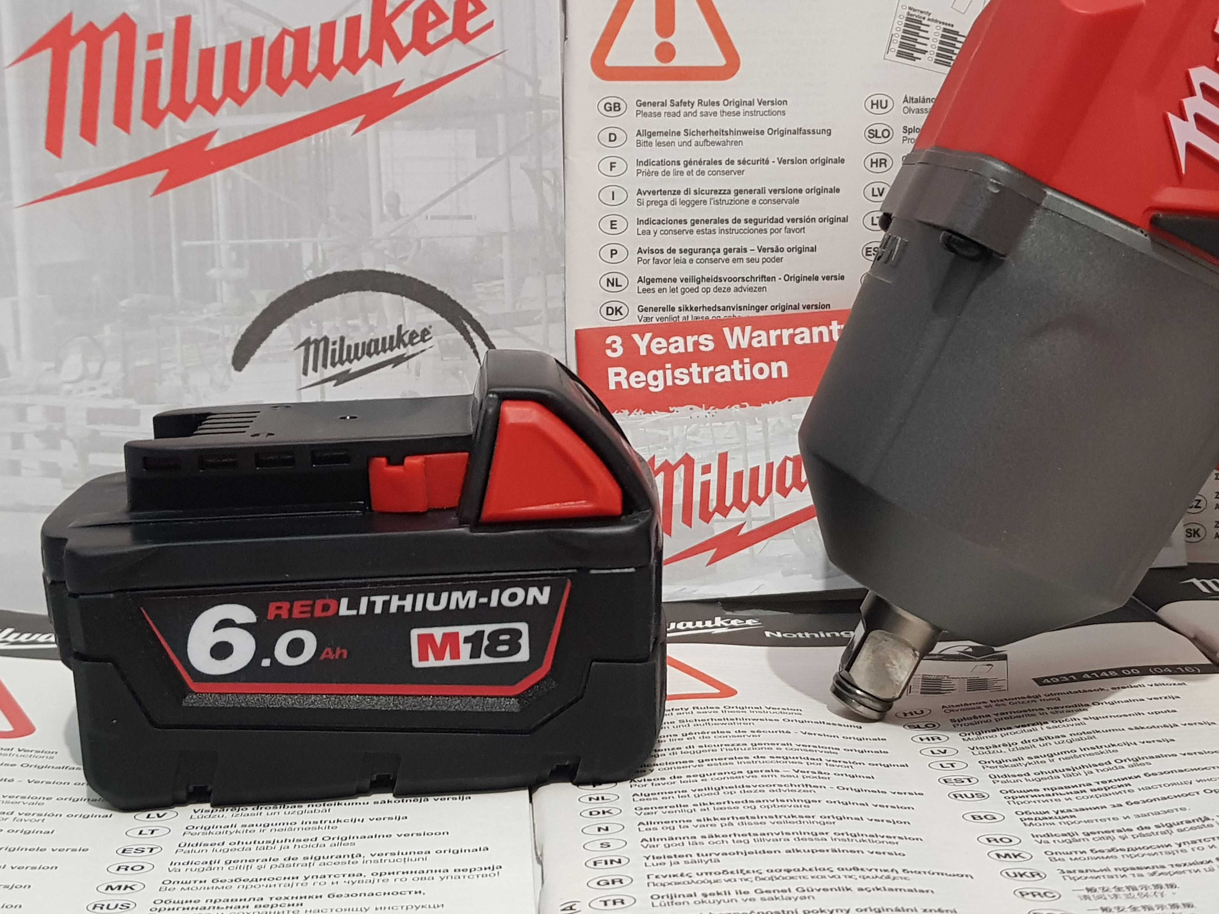Komplet zestaw klucz MILWAUKEE M18 FHIWF 12 +bateria 18v 6Ah NOWY