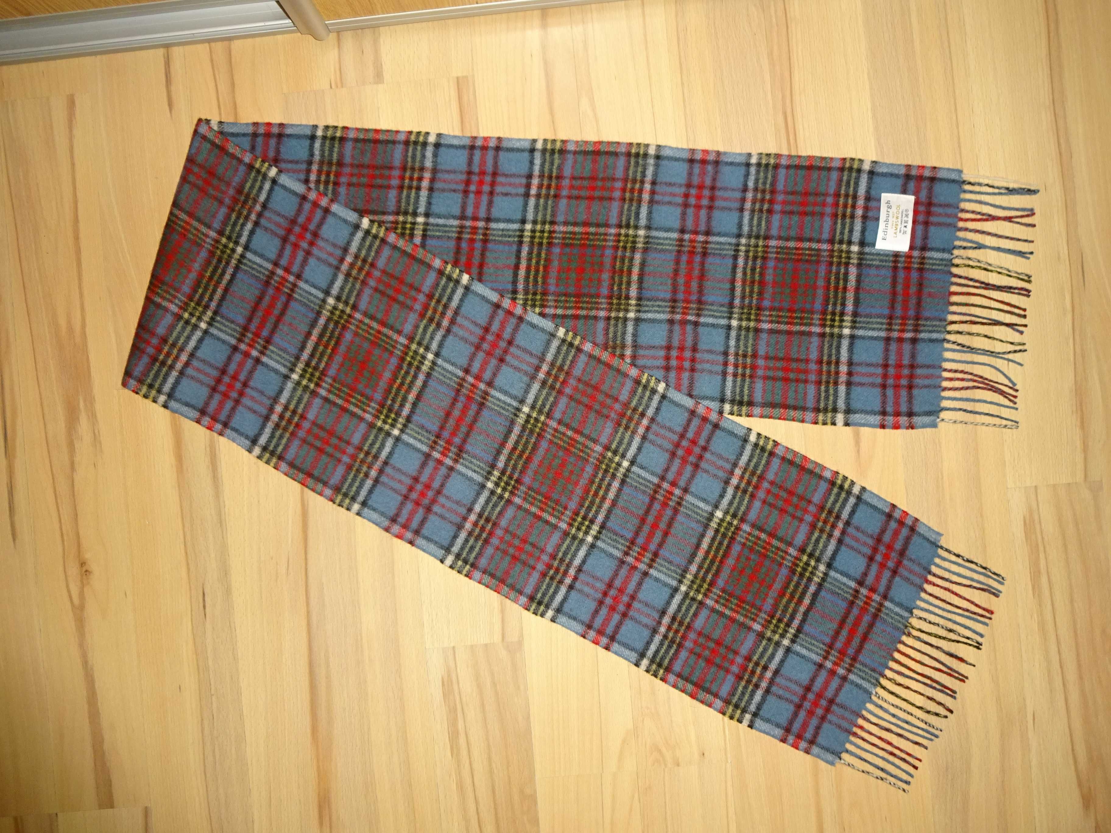 EDINBURGH 100% Lambswool LUX wełniany męski szal szalik w kratkę