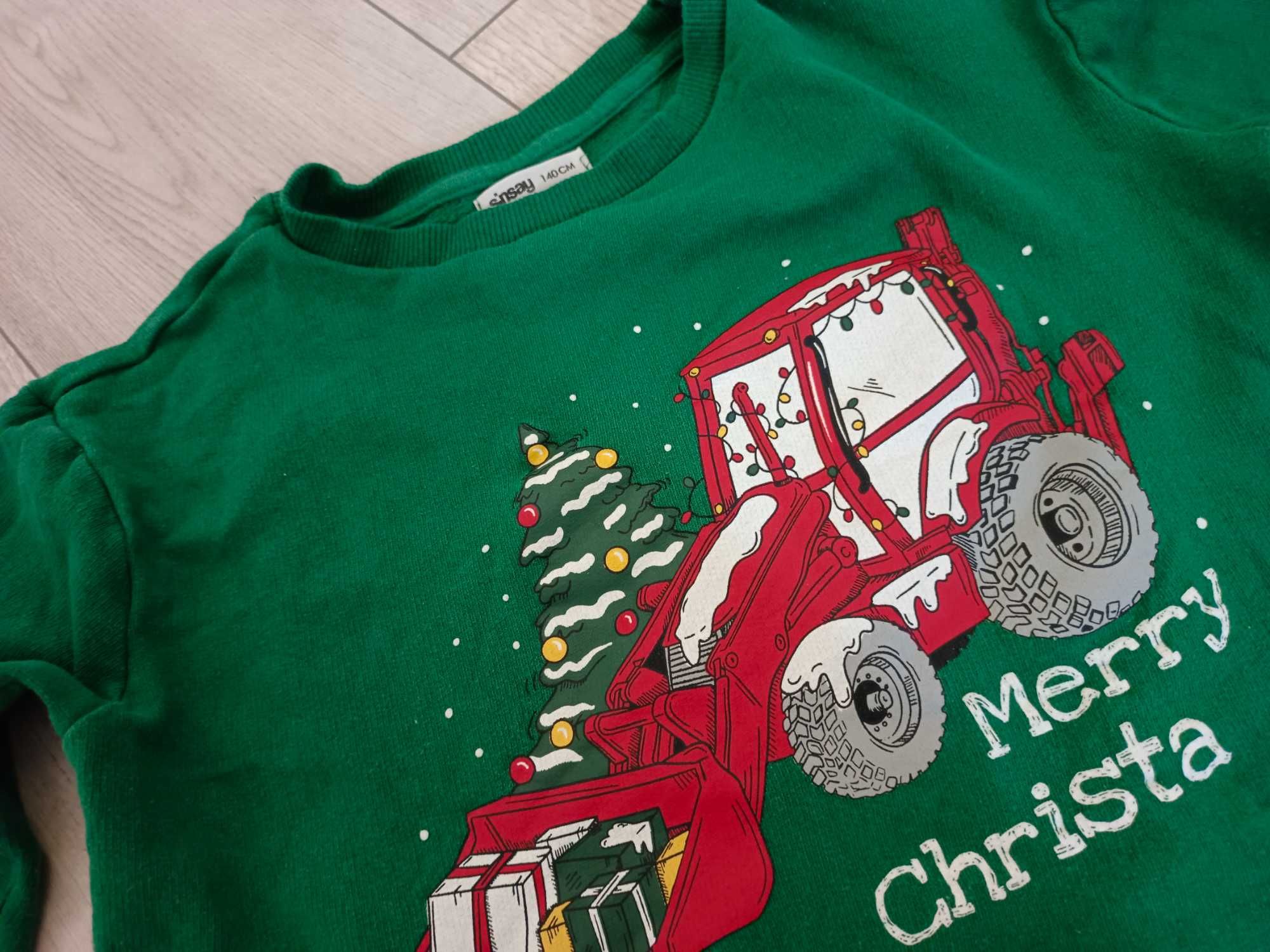 Bluza traktor świąteczna zimowa rozm 134 zielona chłopięca
