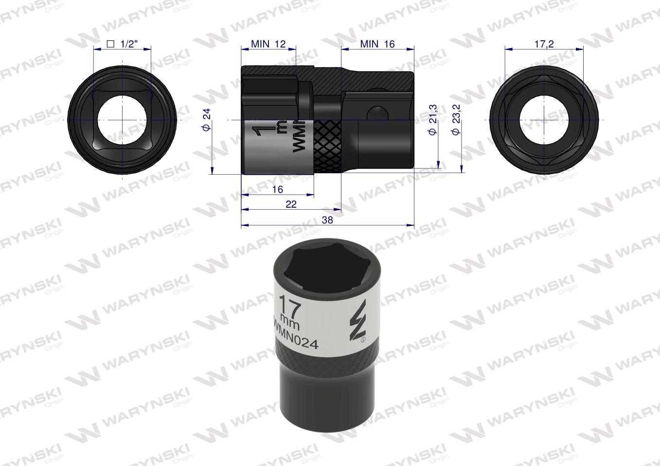 Nasadka sześciokątna 1/2". 17 mm Waryński Oryginał Stal stopowa