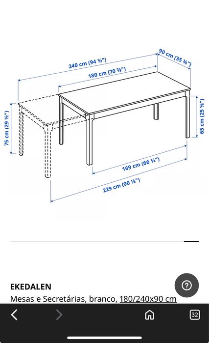 Mesa EKEDALEN – Branca, Extensível (180/240x90 cm) – Urgente!