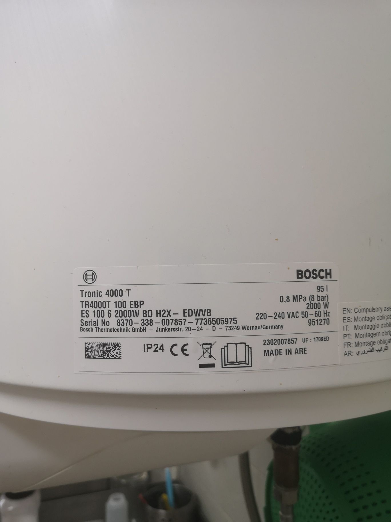 Cilindro termo acumulador Bosch 100L