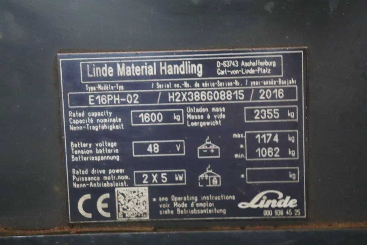 LINDE E16PH-02 електричний навантажувач, кара, погрузчик