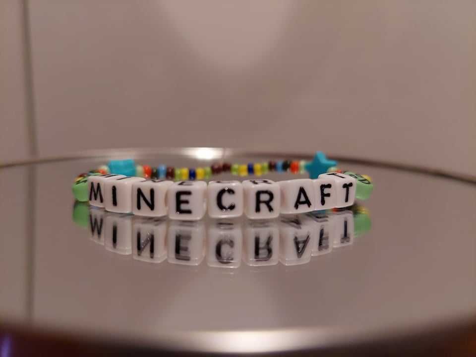 Bransoletka Handmade motyw MINECRAFT koraliki elastyczna