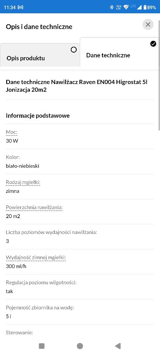 Nawilżacz powietrza ultradźwiękowy Raven