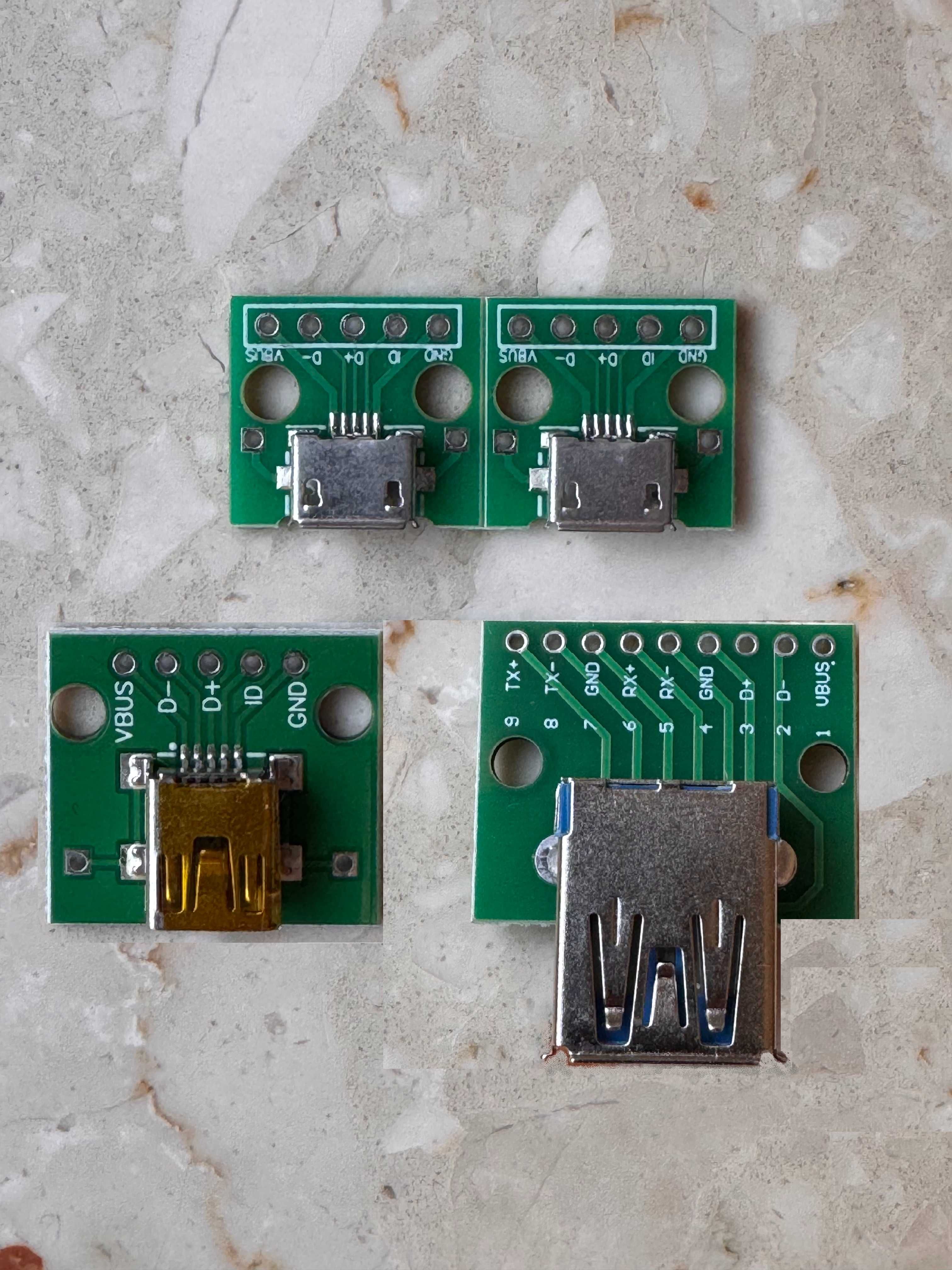 Gniazdo USB A 3.2, USB Mini B, Micro moduł, adapter PCB, USB-A 3.0 2.0