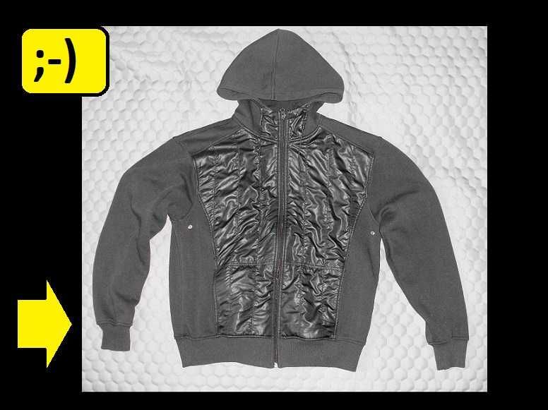 Bluza męska czarna z kapturem rozpinana stójka imitacja S M