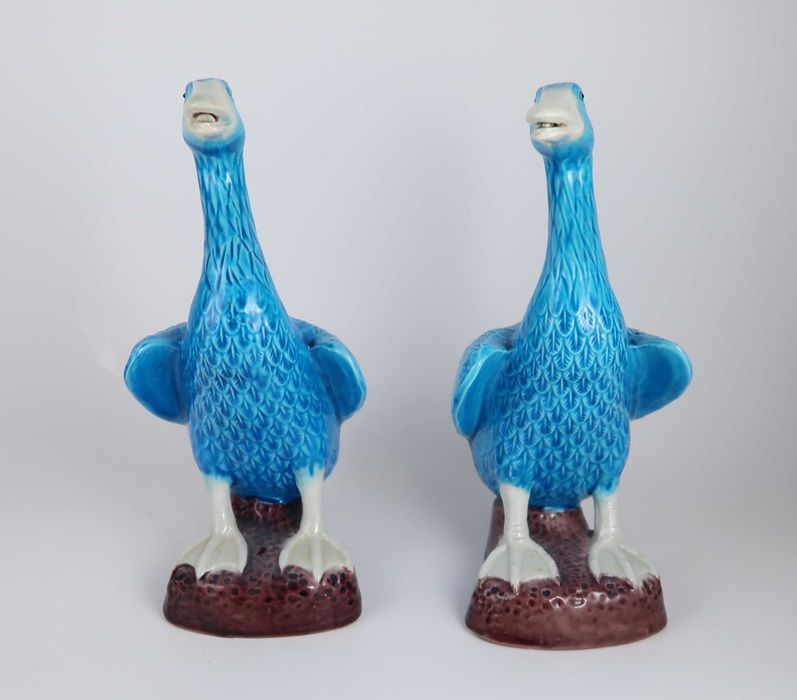 Par de Gansos Porcelana Azul Turquesa da China