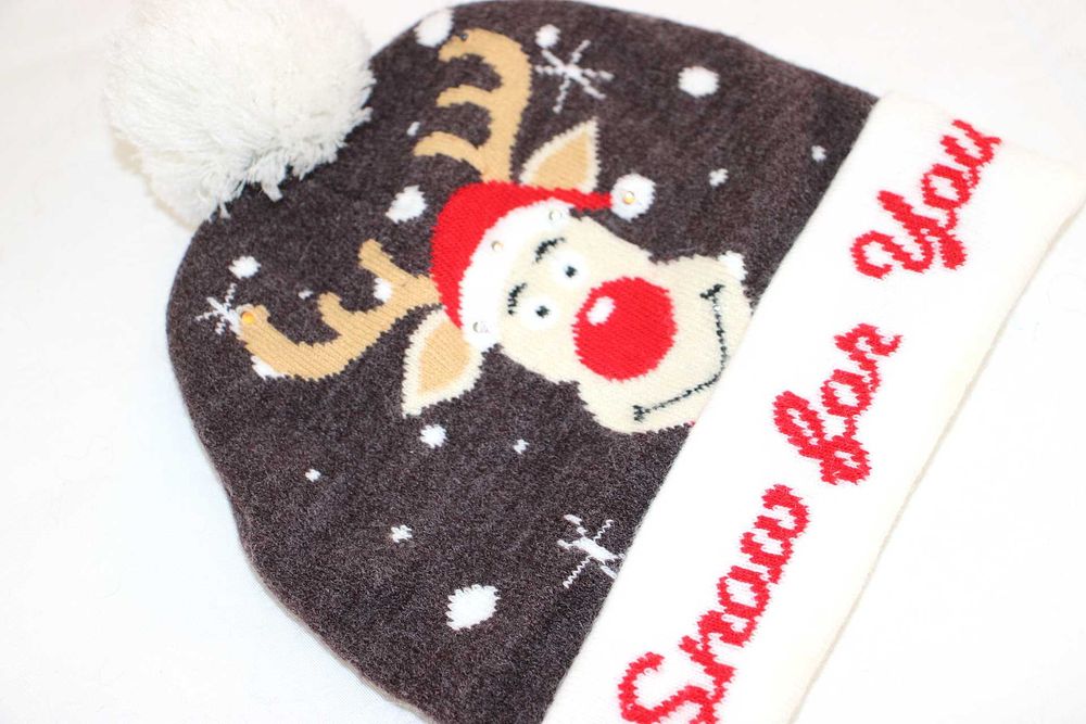 si4 świąteczna zimowa damska czapka pompon renifer one size