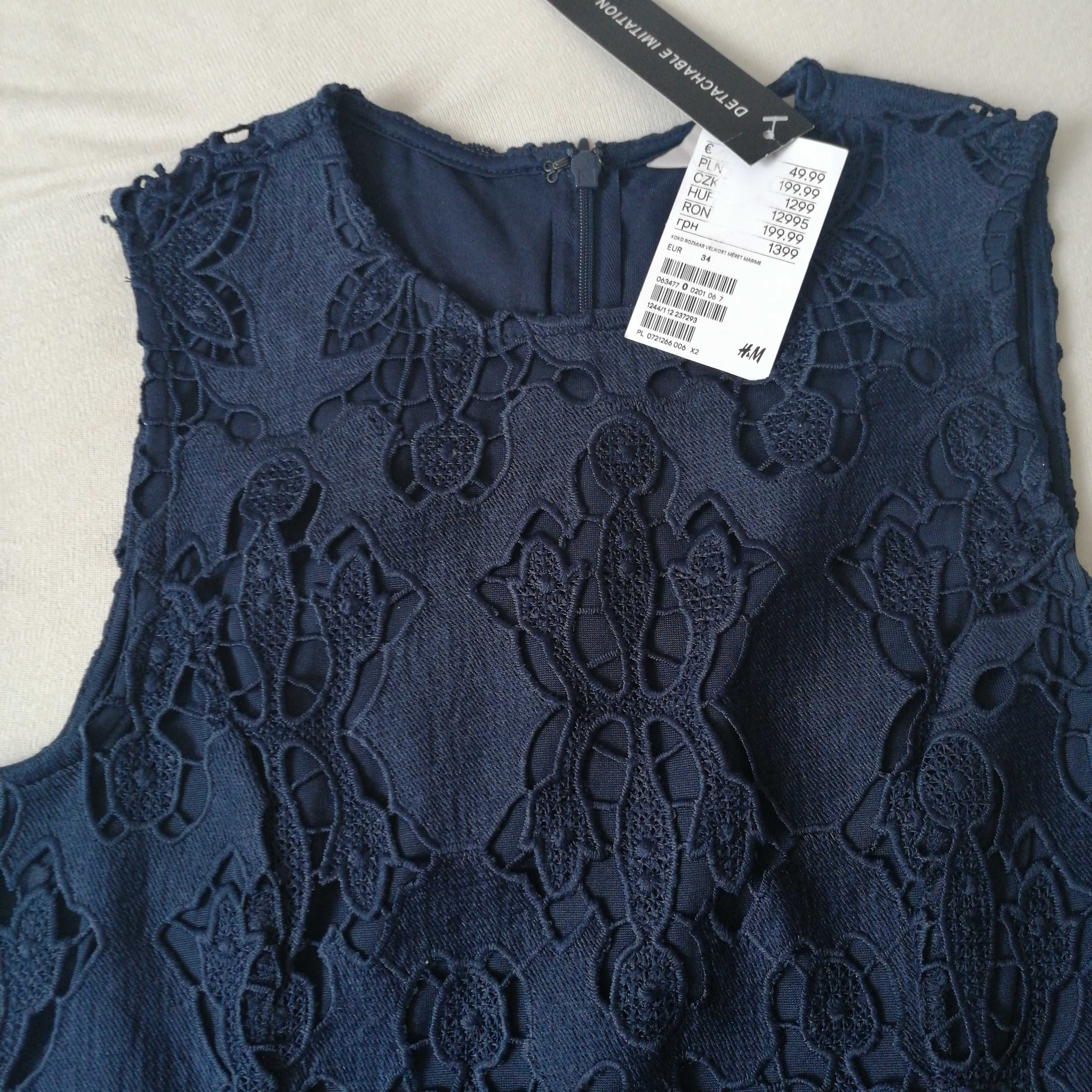 Nowa sukienka azurowa xs h&m 34 granatowa